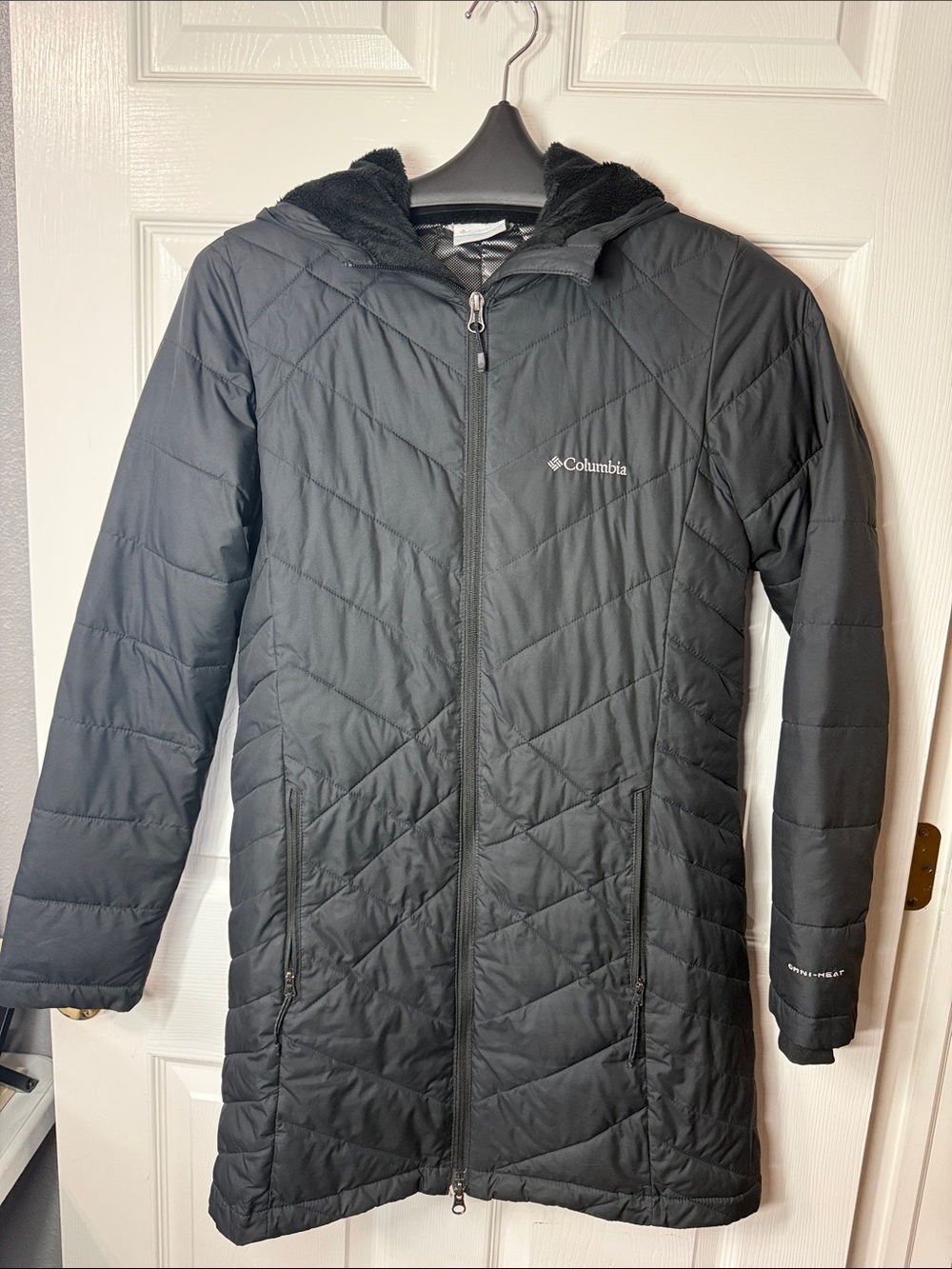 Columbia Black Long Quilted Hooded Puffer Coat